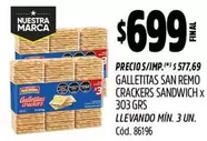 X$ - GALLETITAS SAN REMO CRACKERS SANDWICH X 303 GRS