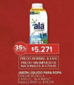 Ala - JABON LIQUIDO PARA ROPA P/DILUIR BOTELLA