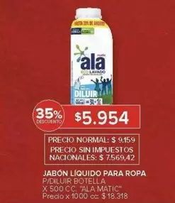 Ala - JABON LIQUIDO PARA ROPA P/DILUIR BOTELLA