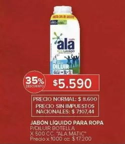 Ala - JABÓN LÍQUIDO PARA ROPA P/DILUIR BOTELLA