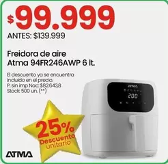 Atma - Freidora de aire 94FR246AWP 6 It.