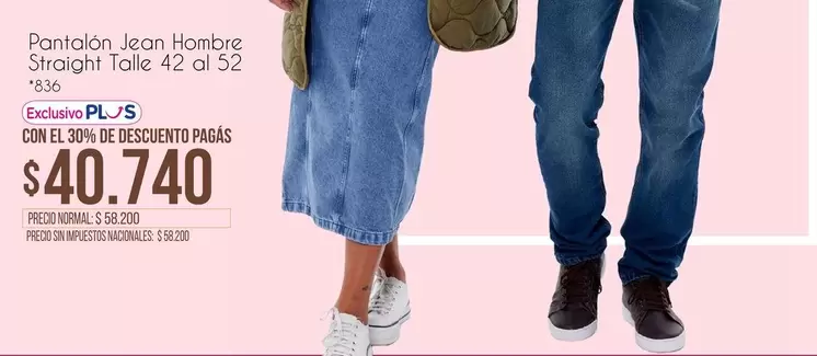 42 - Pantalón Jean Hombre Straight Talle  al 52