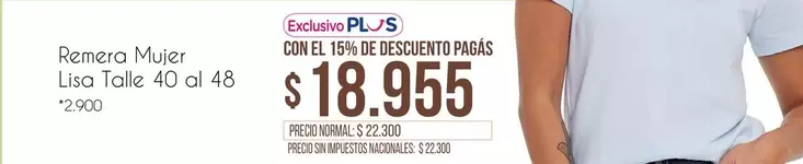 Remera Mujer Lisa Talle 40 al 48
