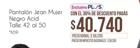 Negro - Pantalón Jean Mujer  Acid Talle 42 al 50