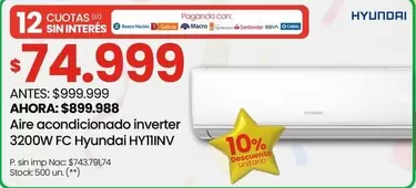 Hyundai - Aire acondicionado inverter 3200W FC HYTIINV