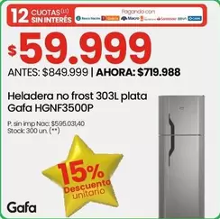 Gafa - Heladera no frost 303L plata HGNF3500P