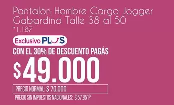Pantalón Hombre Cargo Jogger Gabardina Talle 38 al 50