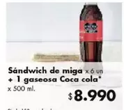 X$ - Sándwich de miga + 1 gaseosa Coca cola
