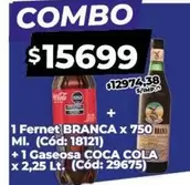 Coca cola - Fernet BRANCA x 750 MI. (Cód: 18121) +1 Gaseosa COCA COLA x 2,25 Lt. (Cód: 29675)
