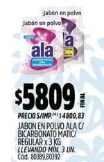 Ala - JABON EN POLVO C/ BICARBONATO MATIC/ REGULAR x 3 KG