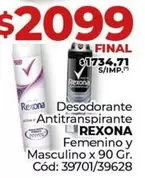 Rexona - Desodorante Antitranspirante Femenino y Masculino x 90 Gr. Cód: 39701/39628