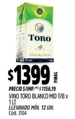 Toro - VINO BLANCO MID T/B X 1 LT