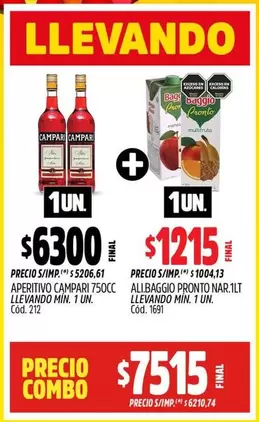 Baggio - APERITIVO CAMPARI 750CC, ALLBAGGIO PRONTO NAR.ILT