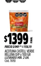 Castell - ACEITUNA VERDE RELLENA D/P x 100 GR