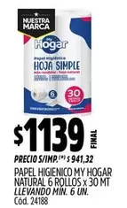 My Hogar - Papel Higienico Natural 6 Rollos x 30 Mt