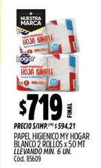 My Hogar - PAPEL HIGIENICO BLANCO 2 ROLLOS x 50 MT
