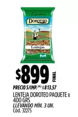 X$ - LENTEJA PAQUETE X 400 GRS