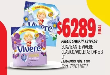 Vivere - SUAVIZANTE CLASICO/VIOLETAS D/P x 3 LT