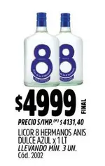 8 Hermanos - LICOR ANIS DULCE AZUL x 1 LT