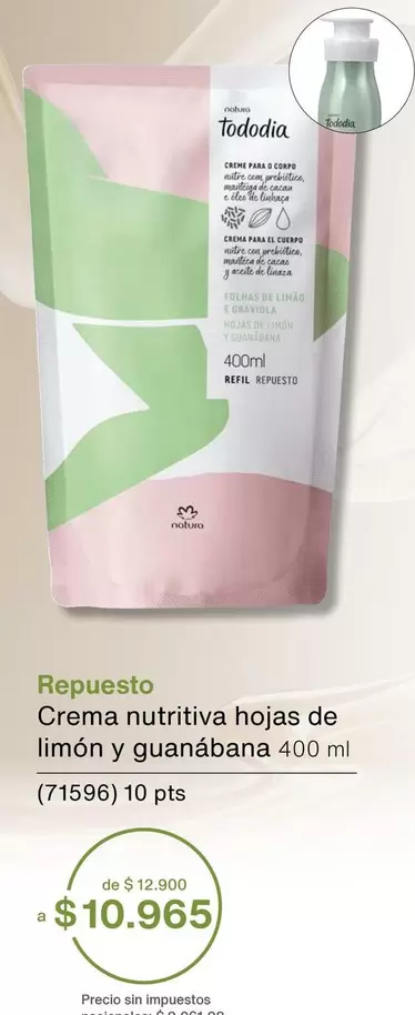 Natura - Crema nutritiva hojas de limón y guanábana 400 ml (71596)