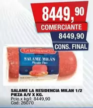 Milán - SALAME MILAN 1/2 PIEZA A/V X KG.