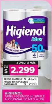 Higienol - Papel Higienico H/Simple Aloe Panal