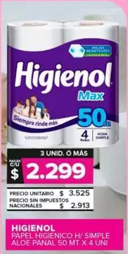 Higienol - Papel Higienico H/Simple Aloe Panal
