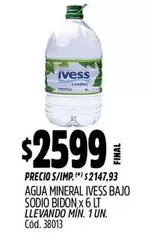 Ivess - AGUA MINERAL BAJO SODIO BIDON x 6 LT