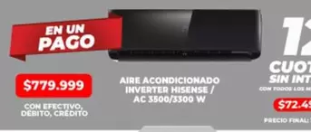 Hisense - AIRE ACONDICIONADO INVERTER / AC 3500/3300 W