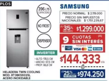 Samsung - HELADERA TWIN COOLING MOD. RT38K59325L