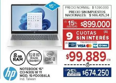 HP - NOTEBOOK 15" CI3-N305 W 11 MOD. 15-FD0056LA