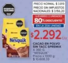 Nesquik - CACAO EN POLVO SIN TACC SPREMIX