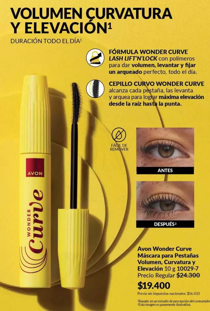 Avon - Wonder Curve Máscara para Pestañas Volumen, Curvatura y Elevación 10G 10029-7