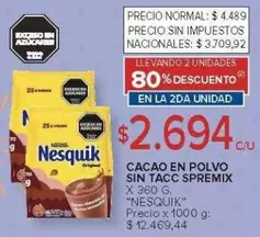 Nesquik - CACAO EN POLVO SIN TACC SPREMIX