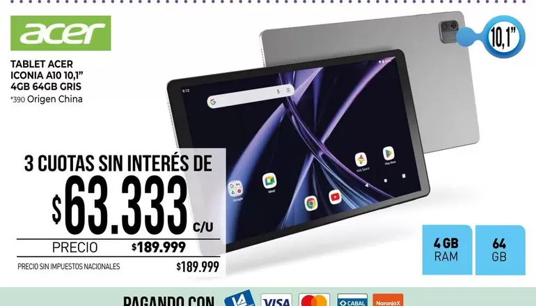 Acer - TABLET ACER ICONIA A10 10