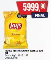 X$ - PAPAS FRITAS SNACK LAYS X 330 GR