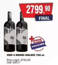 Malbec - 4 MONOS MALBEC 750 cc