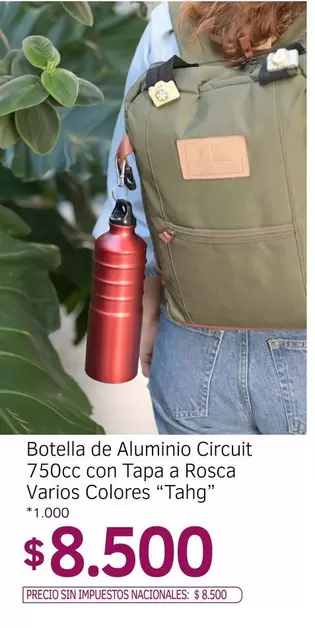 Botella de Aluminio Circuit 750cc con Tapa a Rosca Varios Colores "Tahg"