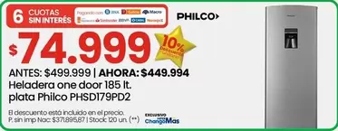 Philco - Heladera one door 185 It. plata PHSD179PD2