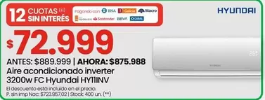 Hyundai - Aire acondicionado inverter 3200w FC HYTIINV