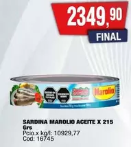 Marolio - SARDINA ACEITE X 215 Grs