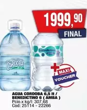 Córdoba - AGUA CORDOBA 6,5 lt / BENEDICTINO 6