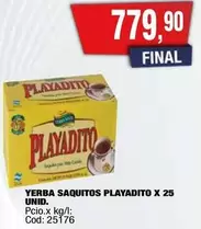 Playadito - YERBA SAQUITOS PLAYADITO X 25