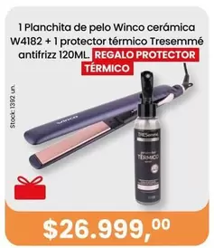 Winco - Planchita de pelo cerámica W4182 + 1 protector térmico antifrizz 120ML