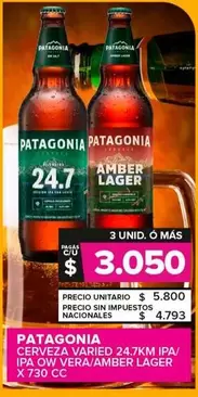 Patagonia - Cerveza Ipa/Ipa Ow Vera/Amber Lager 