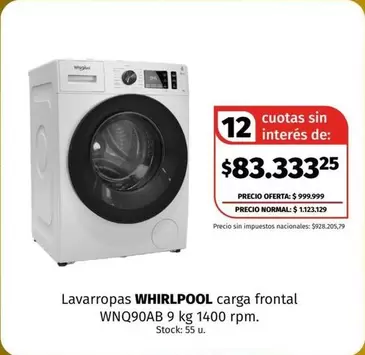 Whirlpool - carga frontal WNQ90AB 9 kg 1400 rpm