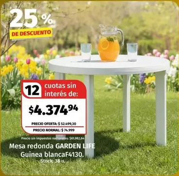 Garden Life - Mesa redonda Guinea blancaF4130