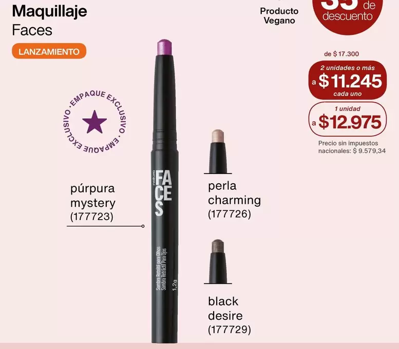 púrpura mystery (177723), perla charming (177726), black desire (177729)