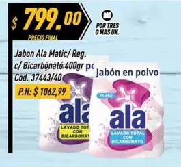 Ala - Jabon Matic/Reg. c/ Bicarbonátó 400gr pc