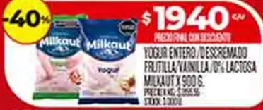 Milkaut - YOGUR ENTERO /DESCREMADO FRUTILLA/VAINILLA/0% LACTOSA
